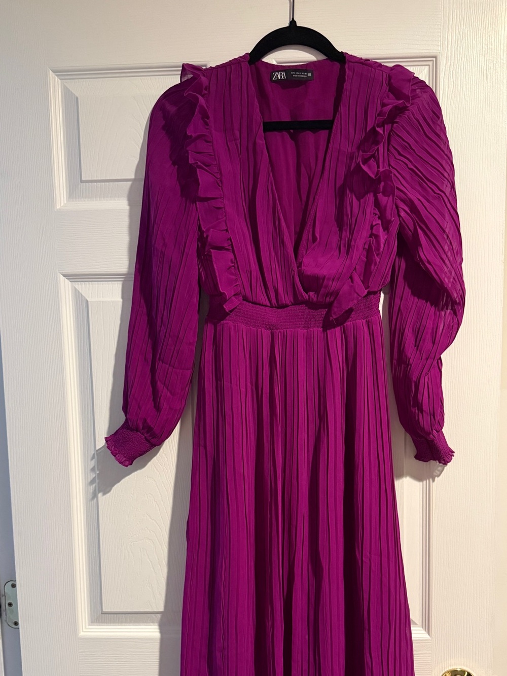 Zara Magenta Pleated Ruffle Maxi Dress